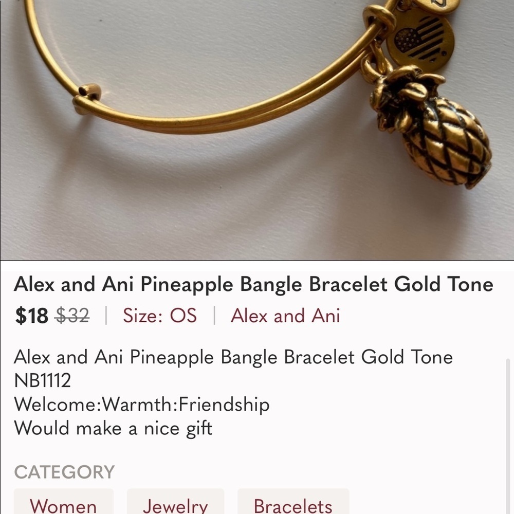 Alex & Ani Pineapple Bangle Bracelet in Gold Tone - Picture 6 of 6